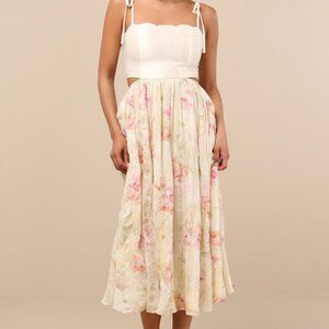 Lulus Rosalee Ivory Floral Mixed Media Midi Dress White - Size XL
